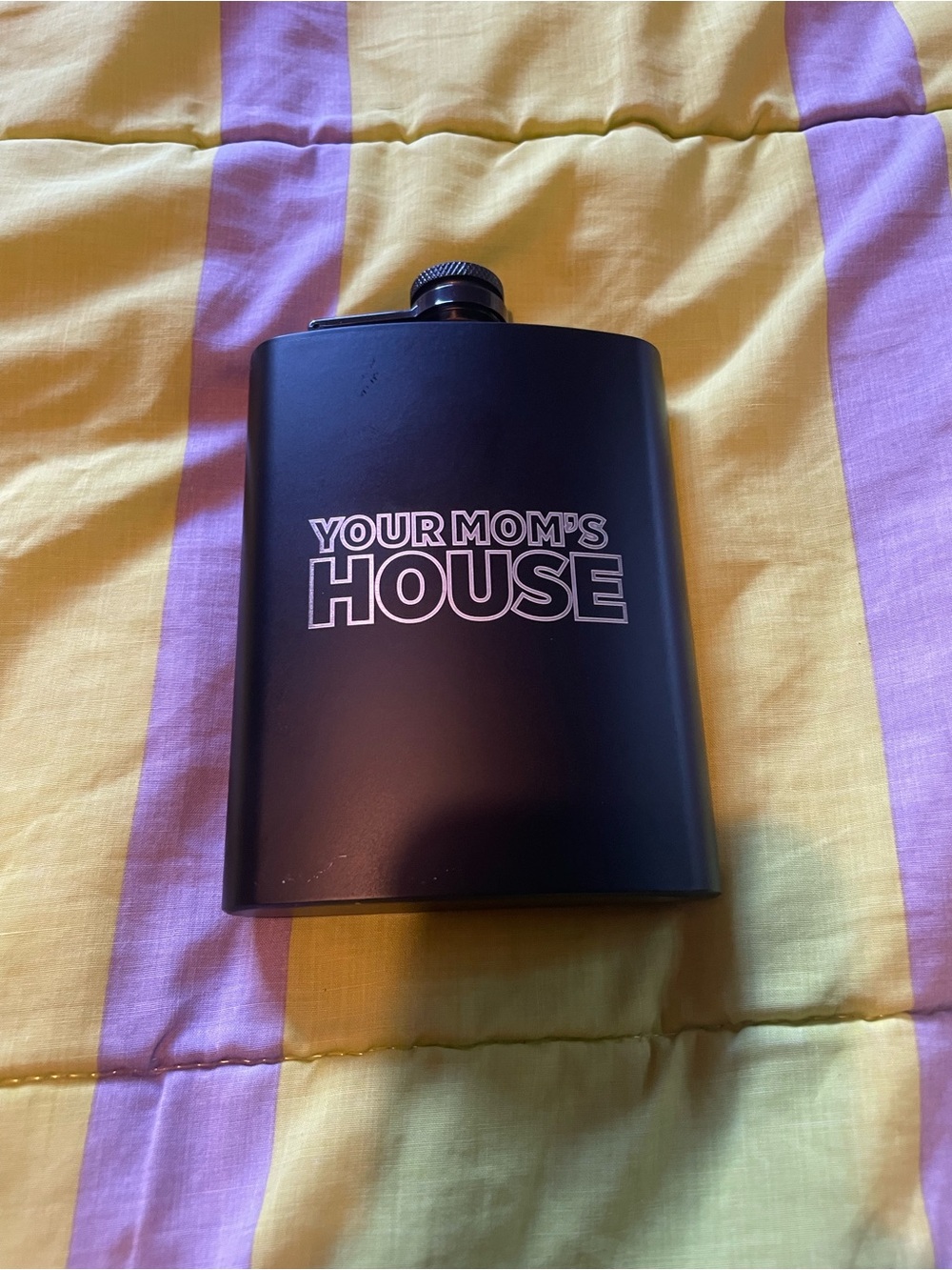 Black 'Your Mom's House' Metal Hip Flask